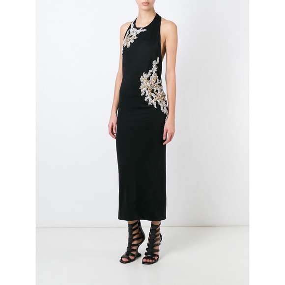 New Balmain Embellished Crystal Halter Midi Dress - Picture 3 of 8